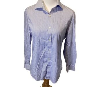 Michael Kors Slim Fit Striped Button Down Shirt Blue White Classic Office Casual